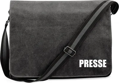 Produktbild von Huuraa Umhängetasche Presse Schriftzug 14 Liter Black Canvas Laptoptasche Geschenkidee