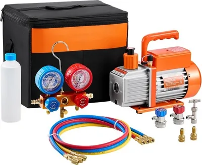 Immagine prodotto di set di pompa per vuoto monostadio HVAC da 3,5 CFM e manometro - kit per vuoto - pompa ad alte prestazioni - per strumenti per impianti di climatizzazione e riscaldamento