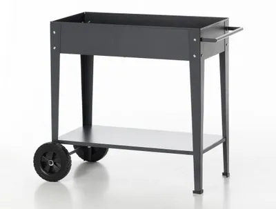 Produktbild von Metall Hochbeet anthrazit - Mobiler Pflanzkasten mit 2 Rollen, Gemüsebeet aus pulverbeschichtetem Stahl als Kräuterbeet oder Blumenkasten