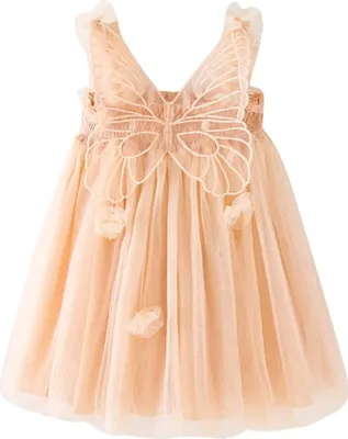 Produktbild von ASKSA Prinzessinnenkleid fuer Kleinkinder Kleinkind Maedchen aermellos Schmetterling Tuell Spitze Rueschen Kleid Tanz Party Prinzessin Kleider, Champagner, Groesse: 130