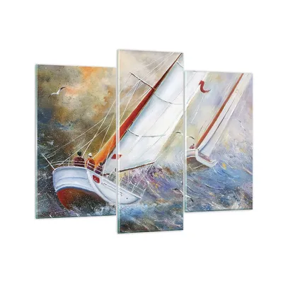 Produktbild von Bilder auf glas - 3 Teile - Segelboot Bild Regatta - 130x100cm - Glasbilder - Wandbilder - Bilder - zum Aufhängen bereit - Wanddekoration aus Glas - Glas Bilder - Wandbild auf Glas - GCB130x100-4134