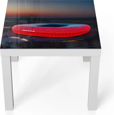 Produktbild von DEQORI Couchtisch 55x55 cm Weiß 'Allianz Arena, München' Glas Beistelltisch