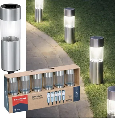 Image de Grundig Solarleuchten Bodenleuchte 6er Set - Lampe solaire en acier inoxydable - Lampes solaires pour l'extérieur
