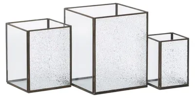 Teelichthalter aus Glas und Metall, 18x18x22 cm, 3 Stück