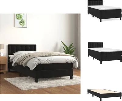 Produktbild von vidaXL Boxspringbett mit Matratze Schwarz 90x200 cm Samt -  Betten & Bettgestelle