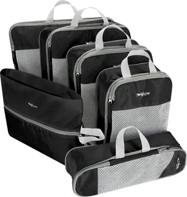 Image de Organiseur de voyage à compression pour valises et vêtements, lot de 6 - Noir