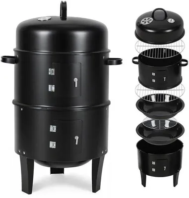 Image de Barbecue multifonction 3 en 1 au charbon de bois, 80 cm de diamètre, 40 cm de hauteur