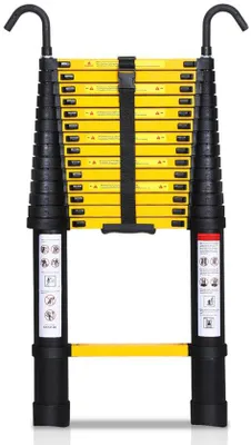 Obrázek produktu pro Teleskopický žebřík s háky, systém Soft Close, výška 3,8 m, multifunkční, jednopřepážkový, černý, nosnost 150 kg