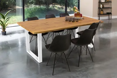 Produktbild von Esstisch Baumkante Holz-Optik Wildeiche 200 x 100 U-Gestell weiß JOSY