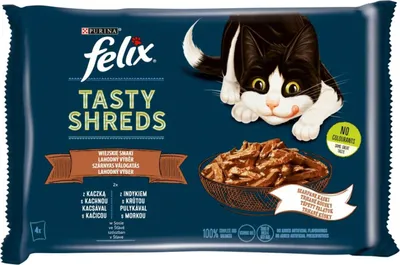 Produktbild von Felix Shreds Kawałki kaczki i indyka dla kota 4 x 80 g