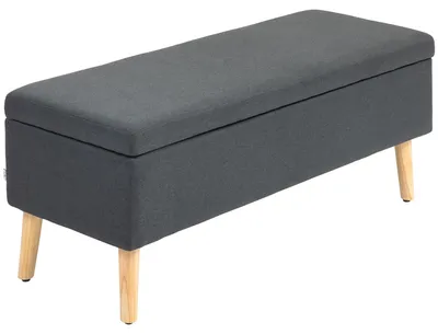 Productafbeelding van Gestoffeerde bank met opbergruimte, bedbank in linnenlook, rubberhout, 110 x 39 x 45 cm, donkergrijs