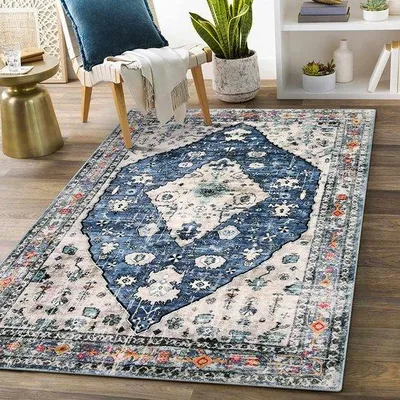 Produktbild von Famanu Vintage Teppich 90 x 150 cm - Antirutsch Boho-Teppich, waschbar, kurzflorig