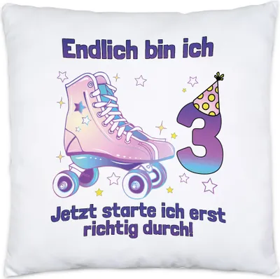 Produktbild von Endlich Bin Ich 3 Jetzt Starte Ich Erst Richtig Durch! Kissen Alles Gute Happy Birthday Rollschuhe Geburtstag