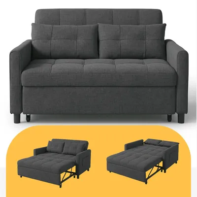 Obrázek produktu pro BEALIFE rozkládací pohovka, rozměry 135x177x85 cm, s výsuvnou plochou na spaní a nastavitelnou opěrkou | Dvoumístná pohovka pro hosty a obývací pokoj, barva tmavě šedá, model AR26