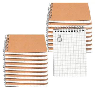 Zdjęcie produktu dla Blok notatowy A6, w kratkę, 18 sztuk, 80 arkuszy, papier kraftowy, 14,5 x 10,2 cm, spiralny