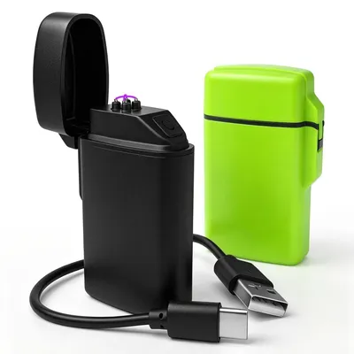 Zdjęcie produktu dla Zapalniczka łukowa USB, elektryczna, wielokrotnego ładowania, plazmowa, odporna na wiatr, 2 sztuki, czarna i zielona