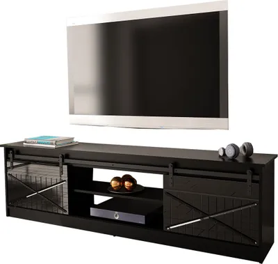 Produktbild von MIRJAN24 TV-Lowboard Granero 200, TV Schrank mit Schiebetürsystem, Fernsehschrank (Farbe: Schwarz / Schwarz Hochglanz)