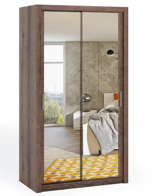 Produktbild von Schwebetürenschrank BONO 120 cm+Spiegel Eiche monastery Schiebeschrank mit zwei Kleiderstangen