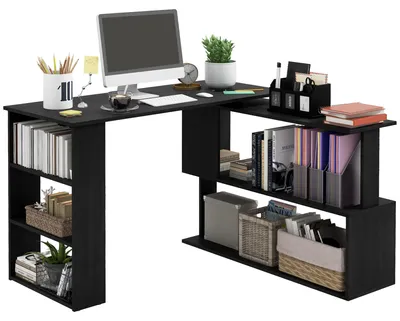 Immagine prodotto di HOMCOM Scrivania Angolare con Piano Girevole a 360¡ã e 5 Ripiani, 120x110x74.5 cm, Nero