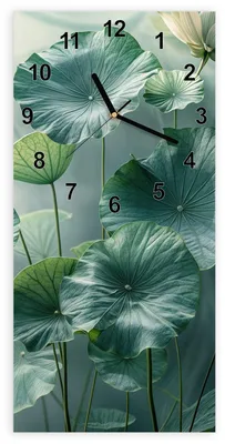 Produktbild von Wanduhr aus Glas mit Motiv Lotusblätter Grün- 30 x 60 cm - inkl. Aufhängesystem