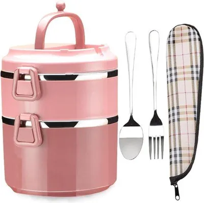 Image de Boîte à bento en acier 18/8 avec poignée - rose