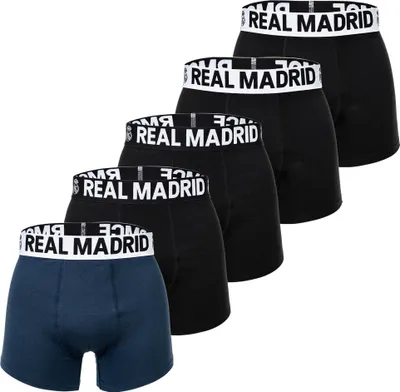 Produktbild von Real Madrid Herren Boxershorts, 5er Pack - Boxer Briefs, Baumwollmischung, Logobund, einfarbig Schwarz/Dunkelblau 2XL