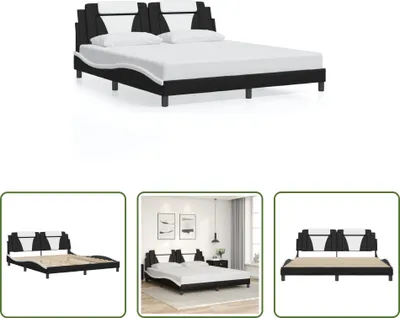 Produktbild von The Living Store Bettgestell mit Kopfteil Schwarz und Weiß 180x200 cm Kunstleder