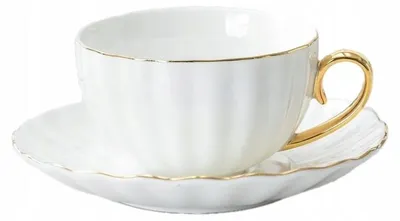 Zdjęcie produktu dla Porcelanowa filiżanka biała 220ml złoty brzeg elegancja do kawy dla niej