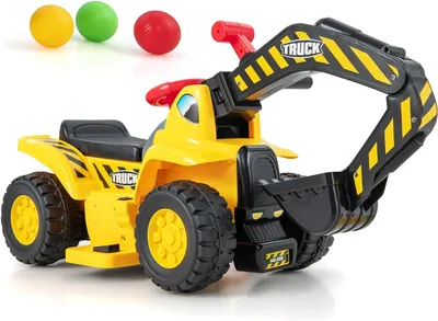 Produktbild von GOPLUS Sitzbagger, Kinderbagger, Elektroauto mit Stauraum & Hupe & Soundeffekten & klappbarem Basketballkorb & 3 Bällen