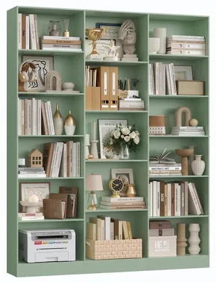 Image de Étagère de 188 cm de hauteur avec 17 compartiments, étagère d'angle ou étagère de rangement pour salon ou bureau, dimensions : 149 x 23,5 x 188 cm, couleur : vert