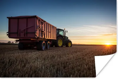 Produktbild von MuchoWow® Poster Traktor - Grün - Sonnenuntergang - Horizont - Grün - Landleben 60x40 cm - Schlafzimmerdekoration