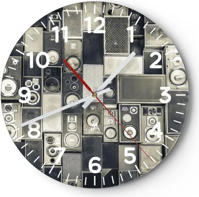 Produktbild von Wanduhr - Rund - Glasuhr - Abstraktion Lautsprecher Grafik - 30x30cm - Schleichendes Uhrwerk - Lautlos - zum Aufhängen bereit - Dekoration Modern - Wanddekoration aus Glas - C4AR30x30-4163