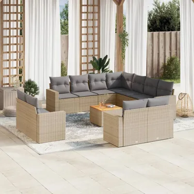 Produktbild von Design 12-tlg. Garten-Sofagarnitur mit Kissen Beige Poly Rattan, Gartenmöbel-Sets 2024 Neu