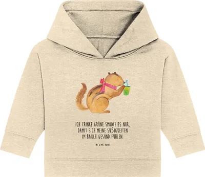Produktbild von Mr. & Mrs. Panda Organic Baby Hoodie Eichhörnchen Smoothie 24. - 36. Monat - Natural Raw - Geschenk, Diät, Streifenhörnchen, Abnehmen, Green Smoothies, Kapuzensweatshirt