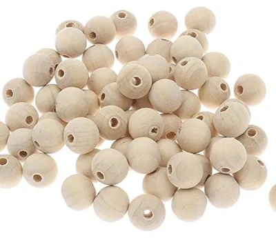 Image de Perles en bois - Pour l'activité de perlage et de bricolage - Avec un trou de 2 à 4 mm - Couleurs naturelles, diamètre 12 mm, 100 pièces