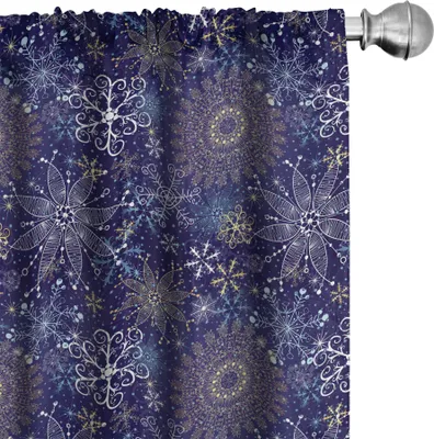 Immagine prodotto di ABAKUHAUS Tende blu scuro, tendaggi, motivi ispirati al Natale con fiocchi di neve artistici decorati in stile mandala, 2 pezzi 75 x 175 cm, multicolore