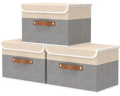 Produktbild von Aufbewahrungskörbe mit Deckel, 45 x 30 x 30 cm, 3er-Set, Regalkörbe, Aufbewahrungsboxen, Stoffaufbewahrungsboxen für