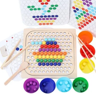 Produktbild von Holz Montessori Spielzeug,Clip Perlen Puzzle Brettspiele, Mathe Lernspielzeug,Kinder Vorschule Farben Sortier Stapelspielzeug für 3 4 5 Jahre alt Kinder