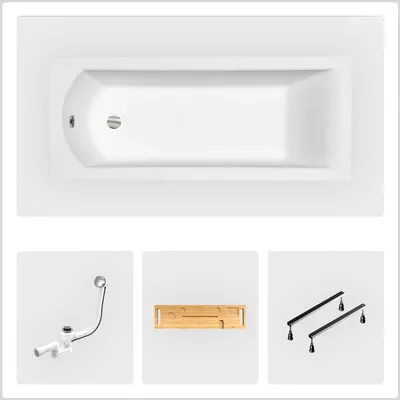 Image de Baignoire rectangulaire - 170 x 75 cm - Habillage Poly- Pieds - Vidage - QUADRO SLIM