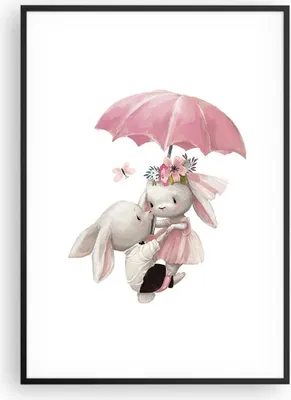 Produktbild von Gerahmtes Poster - Schwarzer Rahmen - Hasen Regenschirm Kinder - 70x100 cm - Wand Bild - Wanddeko - Wandbilder - Kunstposter - Wandposter - Bilderrahmen - Bilder - Kunstdruck - P2BPA70x100-4777