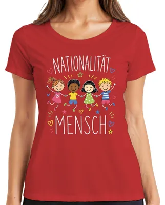 Immagine prodotto di Nazionalità, umanità, bambini, pace, tolleranza, diversità, coesione. T-shirt da donna, colore rosso, taglia M