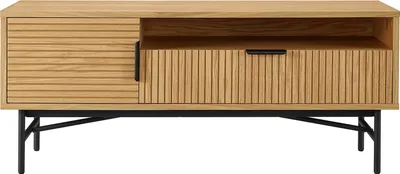 Produktbild von SalesFever TV-Board | mit Tür, Schublade und einem offenen Fach | MDF Eiche Echtholzfurnier | Gestell Metall | B 120 x T 40 x H 50 cm | natur – schwarz