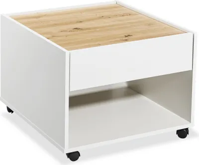 Zdjęcie produktu dla Beistelltisch >Debby< 4 Rollen, Schublade, Artisan Eiche Dekor, weiß - 60x45x60cm (BxHxT)