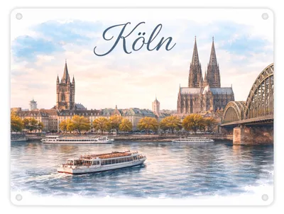 Produktbild von Köln Skyline Dom Rhein Metallschild in 15x20 cm Architektur