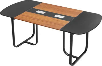Image de SucceBuy Table de conférence ovale pour 6-8 personnes, 180 x 90 cm, table de réunion polyvalente avec pieds métalliques robustes, idéale pour le bureau, la salle de conférence ou la zone de pause, en noir et marron.