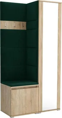 Productafbeelding van Garderobeset Noris VI met spiegel, beklede garderobe 95 cm, compacte entree meubels met wandpanelen, haken en opbergruimte (kleur: Sonoma eikenhout + Trinity 28)