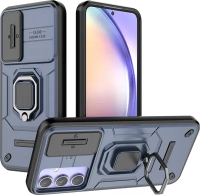 Obrázek produktu pro Pouzdro pro Samsung Galaxy A54 dvouvrstvé pouzdro s posuvnou ochranou kamery a držákem prstenu, stojánek modré