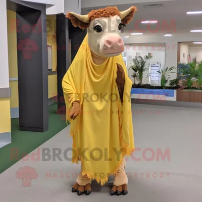 Produktbild von Goldene REDBROKOLY Guernsey-Kuh Maskottchen kostümfigur bekleidet mit einem Maxikleid und Schalnadeln