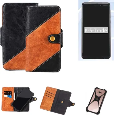 Produktbild von K-S-Trade Handyhülle Schutzhülle Bookstyle Case Wallet-Case kompatibel mit Nokia Nokia 6 (2018) Handy Cover Bumper Klapphülle schwarz hellbraun 1x