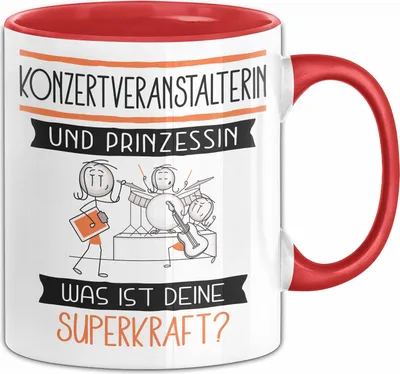 Produktbild von Konzertveranstalterin Und Prinzessin Tasse Geschenk Für Eine Konzertveranstalterin Geburtstag Was Ist Deine Superkraft (Rot)
